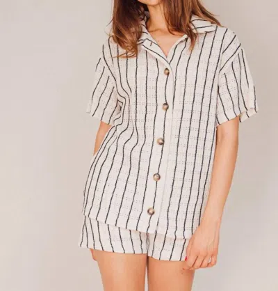 Bailey Rose Striped Button Collar Top In Tan/black In Multi