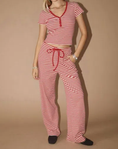 Bailey Rose Striped French Terry Button Up Top In Merlot In Red