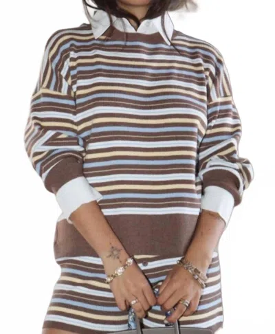 Bailey Rose Striped Knit Collar Top In Cocoa In Brown