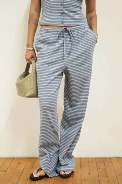 Bailey Rose The Dylan Stripe Knit Wide Leg Pant In Dusty Blue
