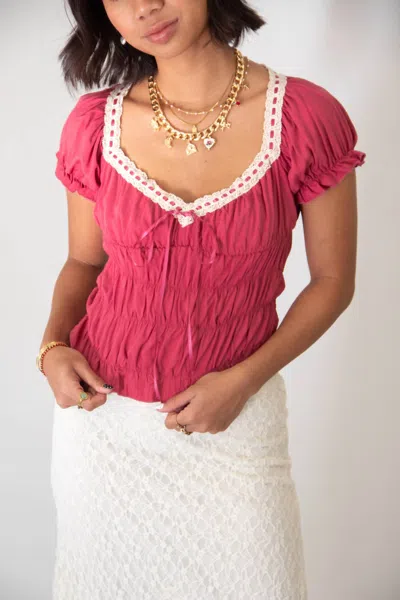 Bailey Rose Tiered Babydoll Lace Top In Wine In Pink