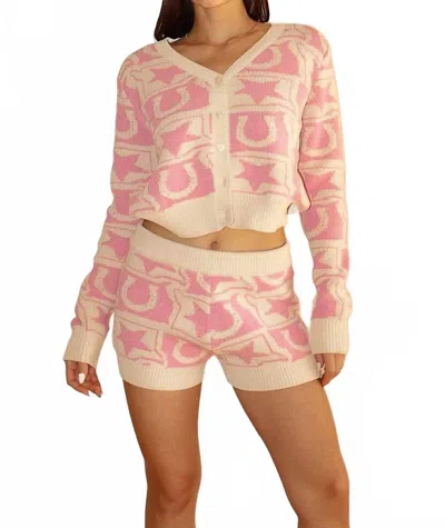 Bailey Rose Western Cowgirl Sweater Short Set In Pink In Multi