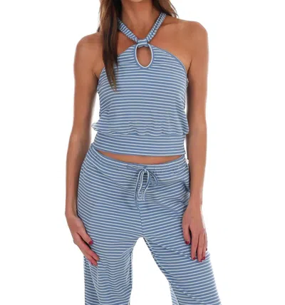 Bailey Rose Women's All That And More Stripe Halter Top In Dusty Blue