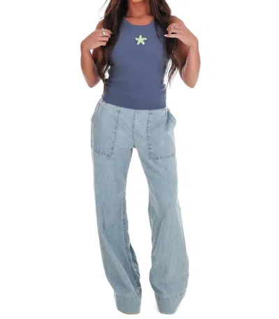 Bailey Rose Women's Starfish Embroidery Ribbed Tank Top In Denim In Blue