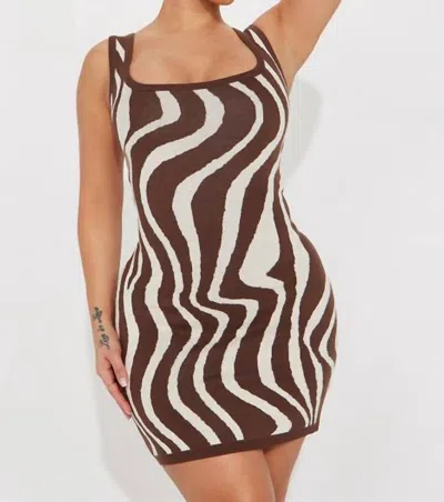 Bailey Rose Zebra Knit Mini Dress In Chocolate In Beige