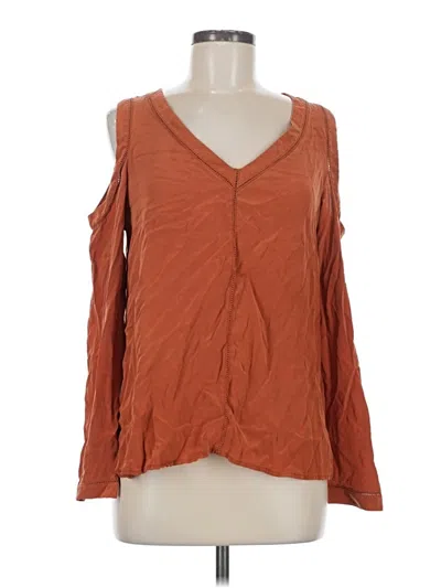 Pre-owned Bailey44 Long Sleeve Silk Top Orange Solid Pattern Cold Shoulder Neckline Tops