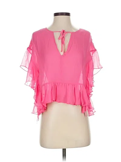 Pre-owned Bailey44 Short Sleeve Silk Top Pink Ruffles Neckline Tops