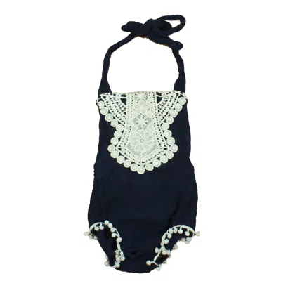 Pre-owned Bailey's Blossoms Kids' Girls Blue White Romper