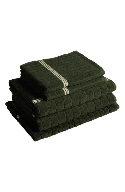 Baina Essential 5-piece Bath Towel, Hand Towel & Bath Mat Set In Moss