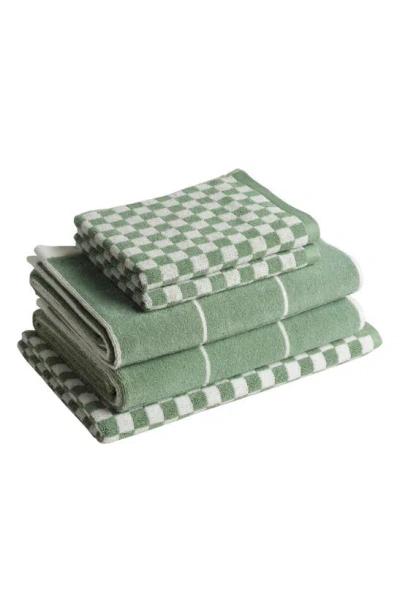 Baina Essential 5-piece Bath Towel, Hand Towel & Bath Mat Set In Green