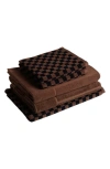 Baina Essential 5-piece Bath Towel, Hand Towel & Bath Mat Set In Tobacco/ Noir