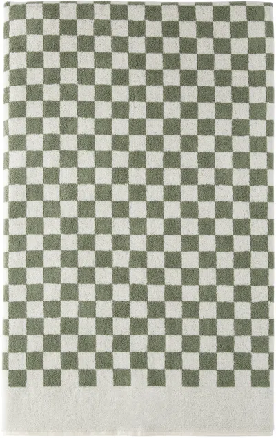 Baina Green & White Roman Pool Towel In Sage / Chalk