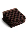 Baina Set Of 4 Organic Cotton Check Quill Facecloths In Brown