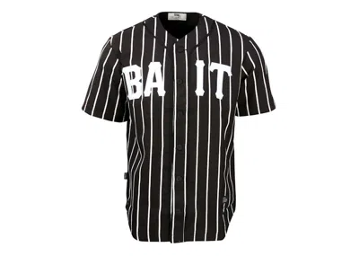 Pre-owned Bait Men's  Sluggers Pinstripe Baseball Jersey In Black/white