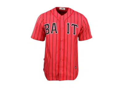 Pre-owned Bait Men's  Sluggers Pinstripe Baseball Jersey In Red/black