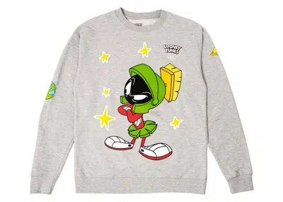 Pre-owned Bait Men's  X Marvin The Martian Stars Crewneck Sweatshirt In Gray
