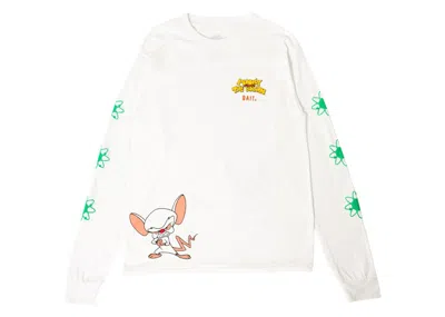 Pre-owned Bait Men's  X Pinky And The Brain Logo Long Sleeve Tee Shirt In White