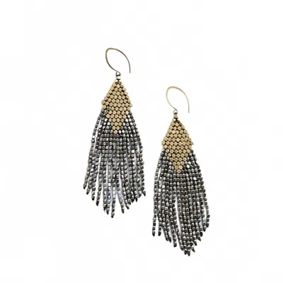 Baizaar Women's Brass Beaded Diamond Fringe Earring In Gold/silver In Multi