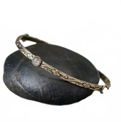 Baizaar Women's Decorated Brass Bangle Featuring Four Stones In Moonstone In Pink
