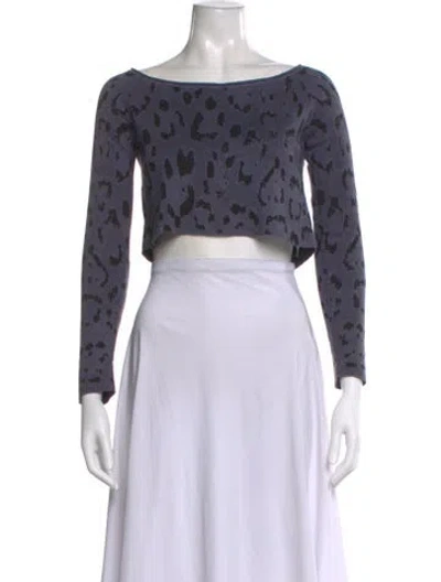 Pre-owned Baja East Animal Print Bateau Neckline Crop Top In Blue