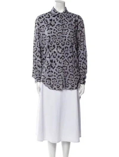 Pre-owned Baja East Animal Print Mock Neck Button-up Top In Purple