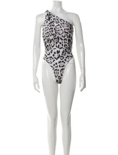 Pre-owned Baja East Animal Print One-shoulder Bodysuit In White