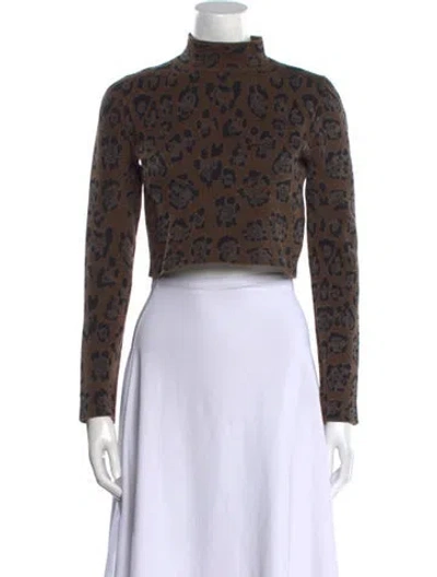 Pre-owned Baja East Animal Print Turtleneck Crop Top In Brown