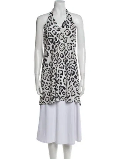 Pre-owned Baja East Animal Print V-neck Tunic In White