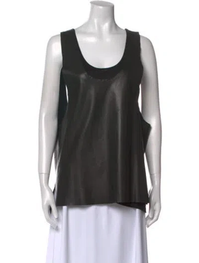 Pre-owned Baja East Calfskin Scoop Neck Top In Black