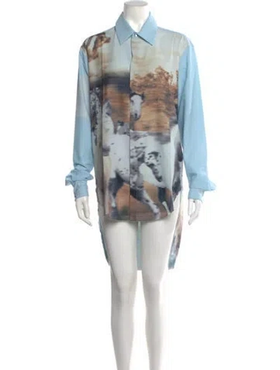 Pre-owned Baja East Graphic Print Long Dress W/ Tags In Blue