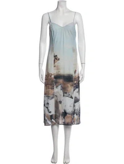 Pre-owned Baja East Graphic Print Midi Length Dress In Blue