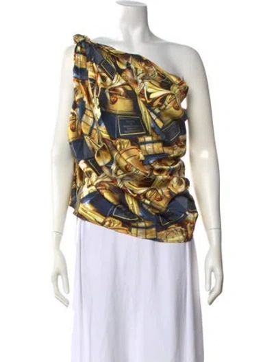 Pre-owned Baja East Graphic Print One-shoulder Top W/ Tags In Gold