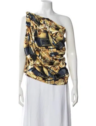 Pre-owned Baja East Graphic Print One-shoulder Top W/ Tags In Gold