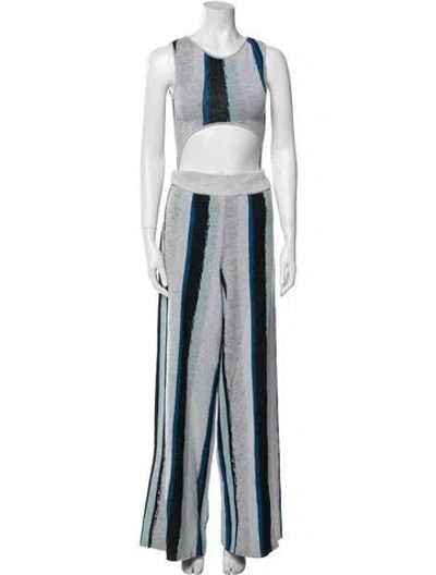 Pre-owned Baja East Merino Wool Striped Jumpsuit In Gray