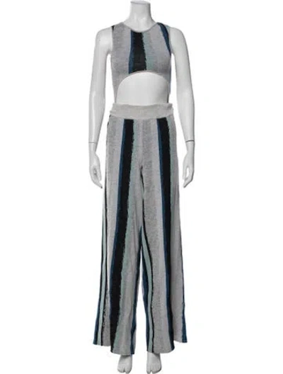 Pre-owned Baja East Merino Wool Striped Jumpsuit In Grey