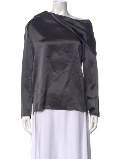 Pre-owned Baja East Off-the-shoulder Long Sleeve Blouse In Gray
