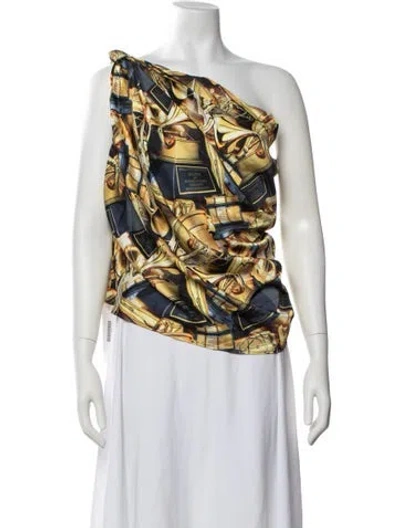 Pre-owned Baja East Printed One-shoulder Top W/ Tags In Gold