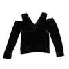 Baja East Sparkly Velvet Cold Shoulder Shirt - Black In Black