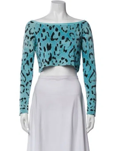 Pre-owned Baja East Supima Cotton Animal Print Crop Top In Blue
