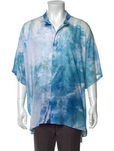 Pre-owned Baja East Tie-dye Print Short Sleeve Dress Shirt In Blue