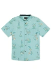 Baja Llama Men's Green Flower Personalities - Nighthawk Button Up In Turquoise
