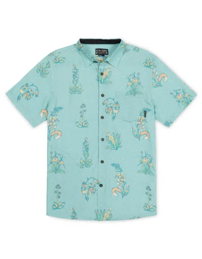 Baja Llama Men's Green Flower Personalities - Nighthawk Button Up In Turquoise