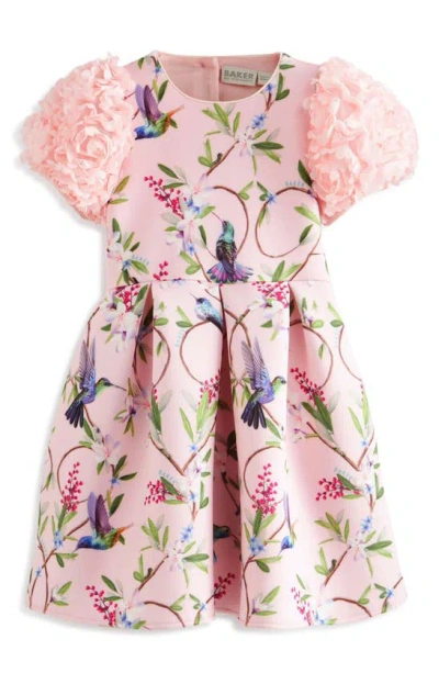 Baker By Ted Baker Kids' 3d Floral Sleeve Scuba Dress In Pink