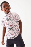 Baker By Ted Baker Kids' Floral Short Sleeve Linen Blend Button-down Shirt & Stretch Cotton Shorts S In Blue