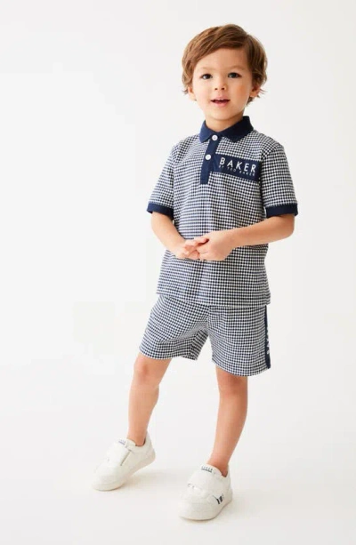 Baker By Ted Baker Kids' Geo Jacquard Cotton Polo & Shorts Set In Blue