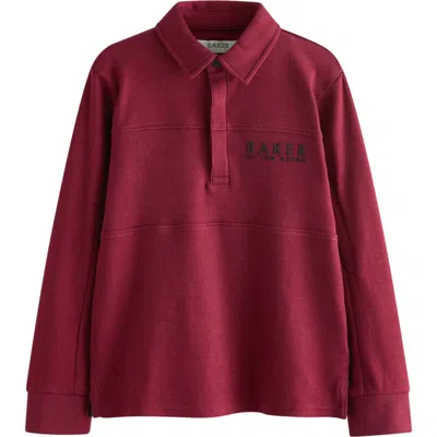 Baker By Ted Baker Kids' Long Sleeve Cotton Graphic Half Snap Polo In Red