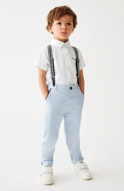Baker By Ted Baker Kids' Short Sleeve Button-up Shirt, Trousers & Suspenders Set In Blue