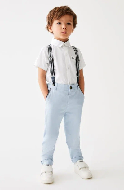 Shop Baker By Ted Baker Kids' Short Sleeve Button-up Shirt, Trousers & Suspenders Set In Blue