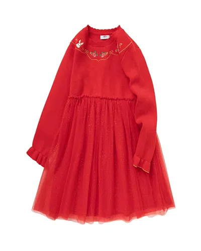 Balabala Girls' Chinese Zodiac Rabbit Woolen Dress - Little Kid In Red