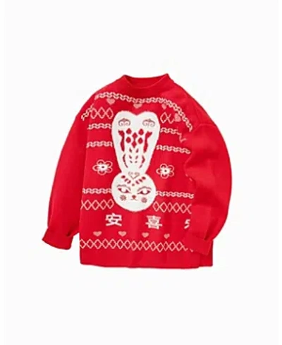 Balabala Girls' Bunny Graphic Sweater - Baby, Little Kid, Big Kid In Red
